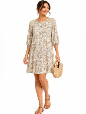 ECI New York Womens Sheath Dress Size Medium Embroidered Gold Thread Midi Boho
